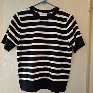 Free Assembly Black & White Striped Short Sleeve Sweater – Size M
